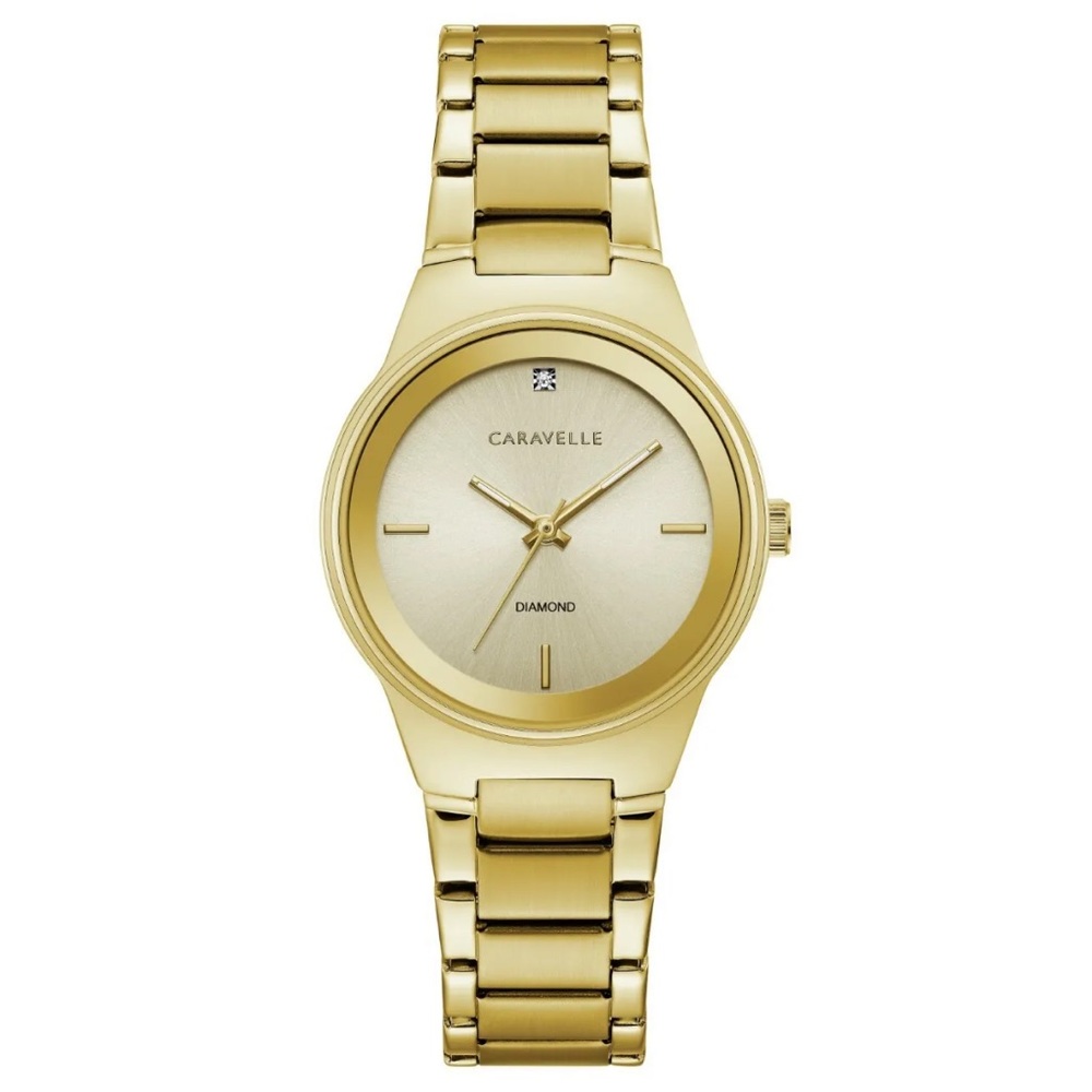 Caravelle Women's Diamond Accent Marker Quartz Gold Tone Watch 30mm 44P101